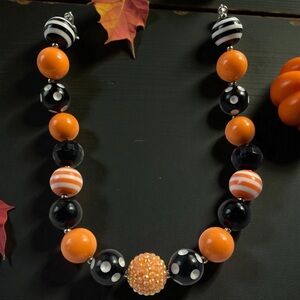 Orange and Black Beaded Statement Necklace